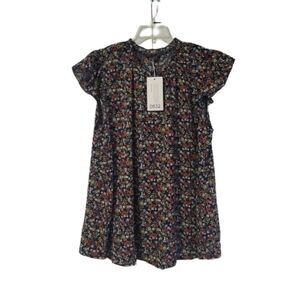 BloomChic Women's Floral Ruffled Cap Sleeve Mock Neck Blouse Plus Size 22-24/3X